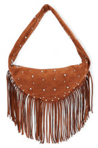 Boho Fringe Faux Suede Hobo Bag – Studded Fashion Handbag