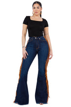 GJG Denim Fringe Bell Bottom in Dark Blue