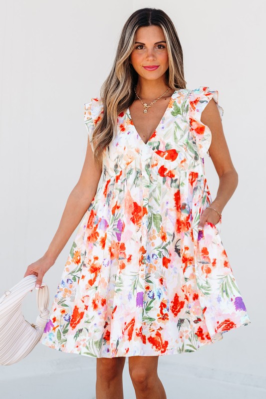 Salem Floral Ruffle Sleeve Dress
