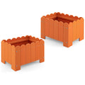 2 Pack Rectangular Planter Box with Drainage Gaps for Front Porch Garden Balcony-Orange