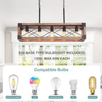 5 Lights Farmhouse Wood Linear Chandelier