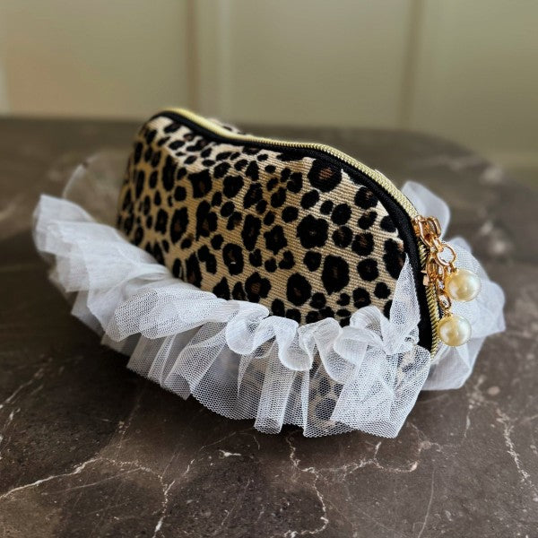 Tulle Laced Leopard Cosmetic Case