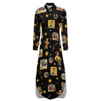 Baha Ranch Vintage Cowgirl Collage Western Button-Up Long Sleeve Shirt Dress Duster