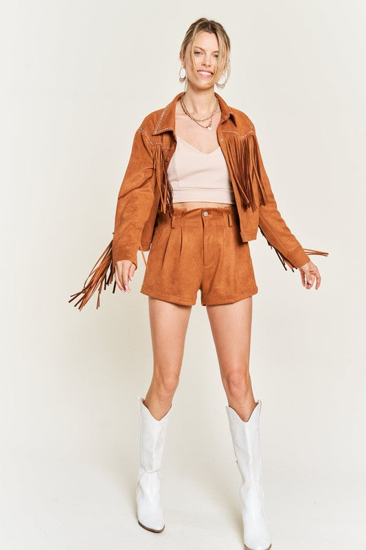Jade by Jane Studded Fringe Faux Suede Jacket