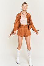 Jade by Jane Studded Fringe Faux Suede Jacket