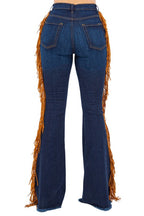 GJG Denim Fringe Bell Bottom in Dark Blue