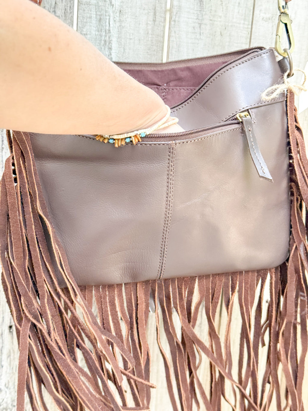 Southwestern Cowhide Fringe Crossbody Bag | Tooled Leather Western Purse