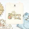 Floral Crochet He Restores My Soul Tee.
