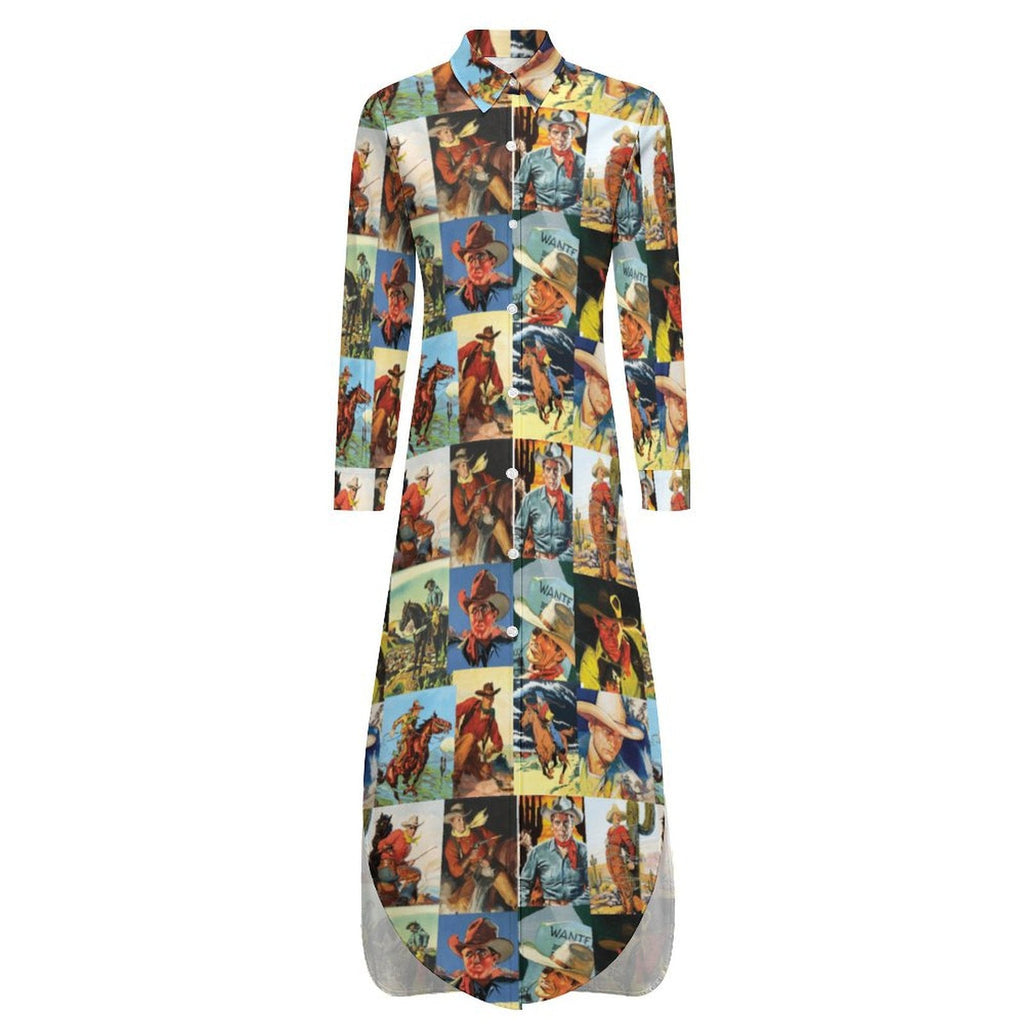 Baha Ranch Cowboy Collage Western Shirt Dress Duster