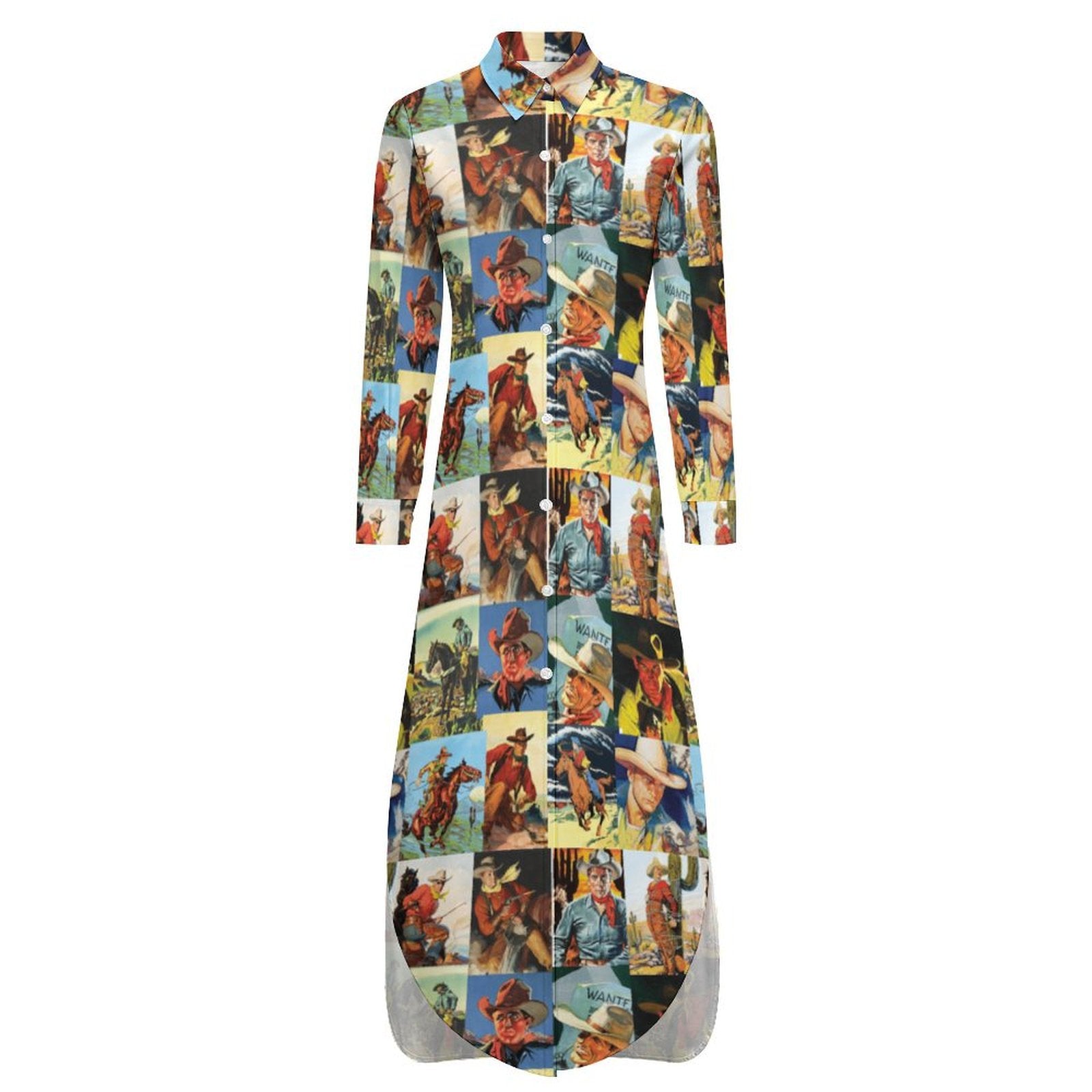 Baha Ranch Cowboy Collage Western Shirt Dress Duster