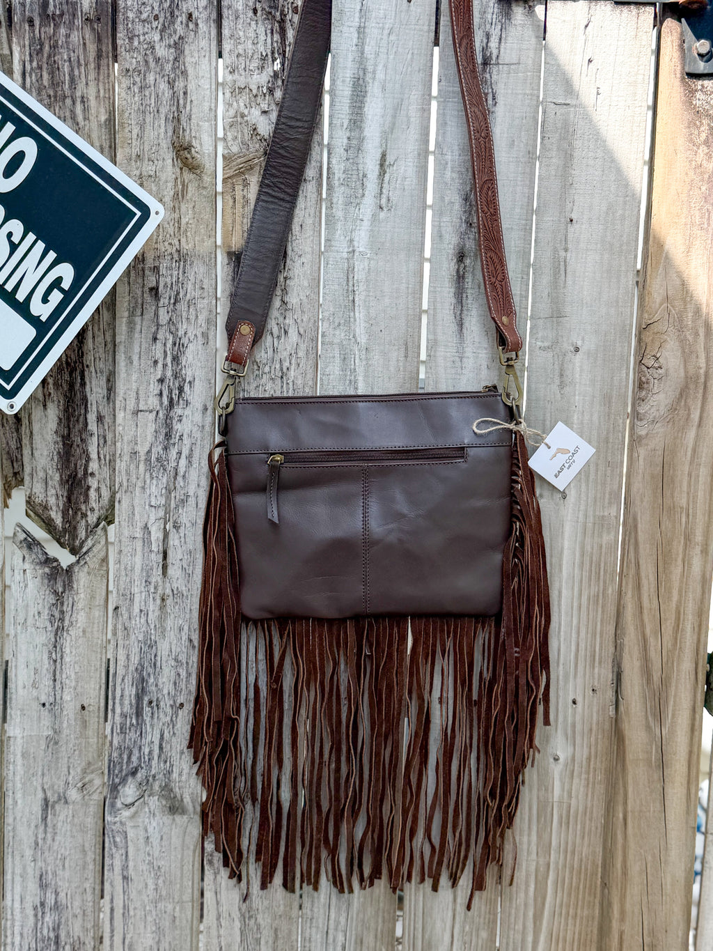 Southwestern Cowhide Fringe Crossbody Bag | Tooled Leather Western Purse
