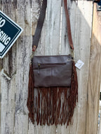 Southwestern Cowhide Fringe Crossbody Bag | Tooled Leather Western Purse