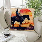 Watercolor Desert Cowboy Throw Pillow Case Made in America