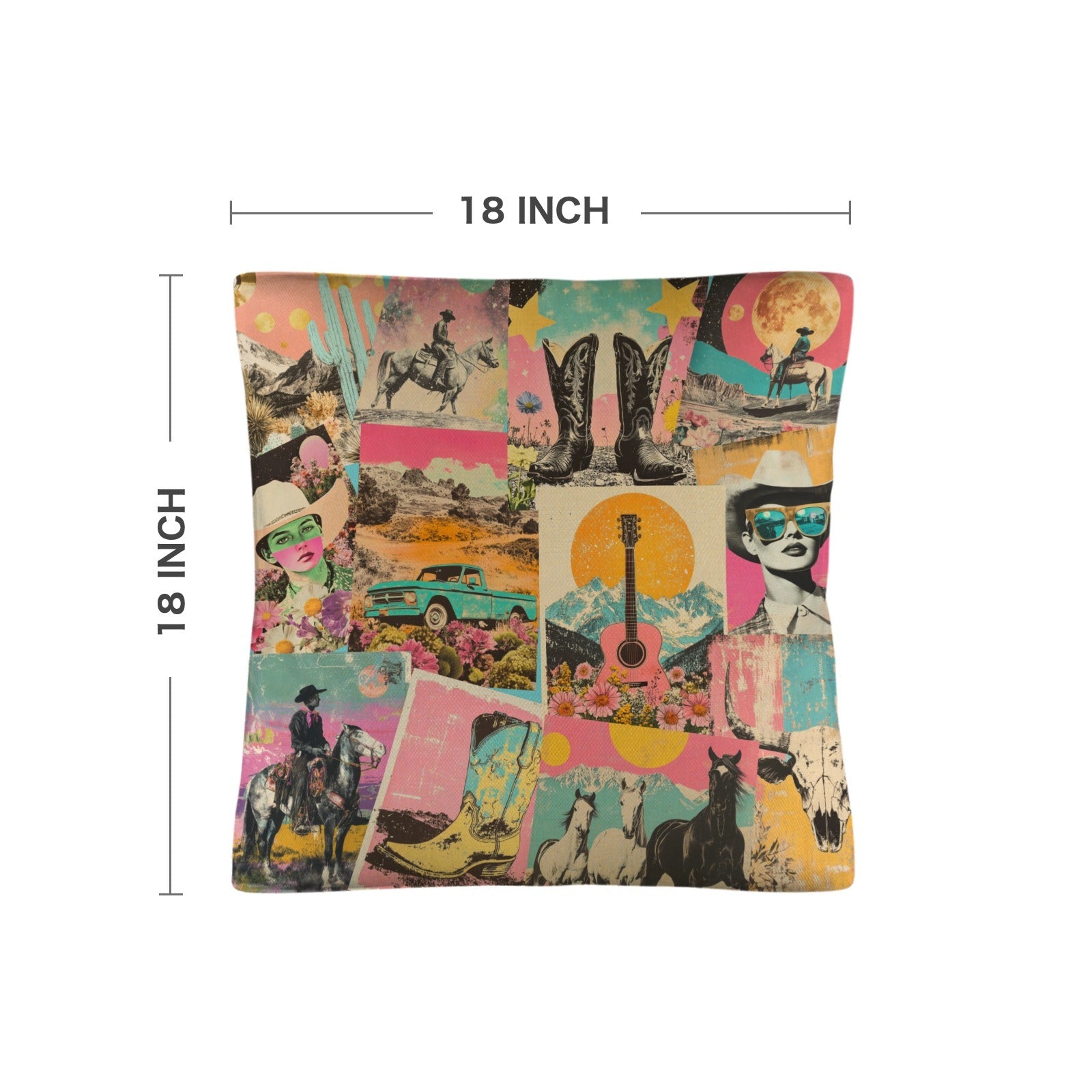 Baha Ranch Retro Pop Western Collage Pillow Case Made in America