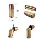 Hollow Point Bullet-Shaped Torch Lighter, 3-Inch, Blue Flame, Butane Refillable, Brass and Copper