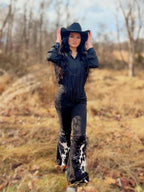 GJG Denim Wild West Studded Cowhide Bell Bottoms
