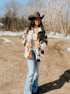 Miss Sparkling |Cow Print Sherpa Jacket