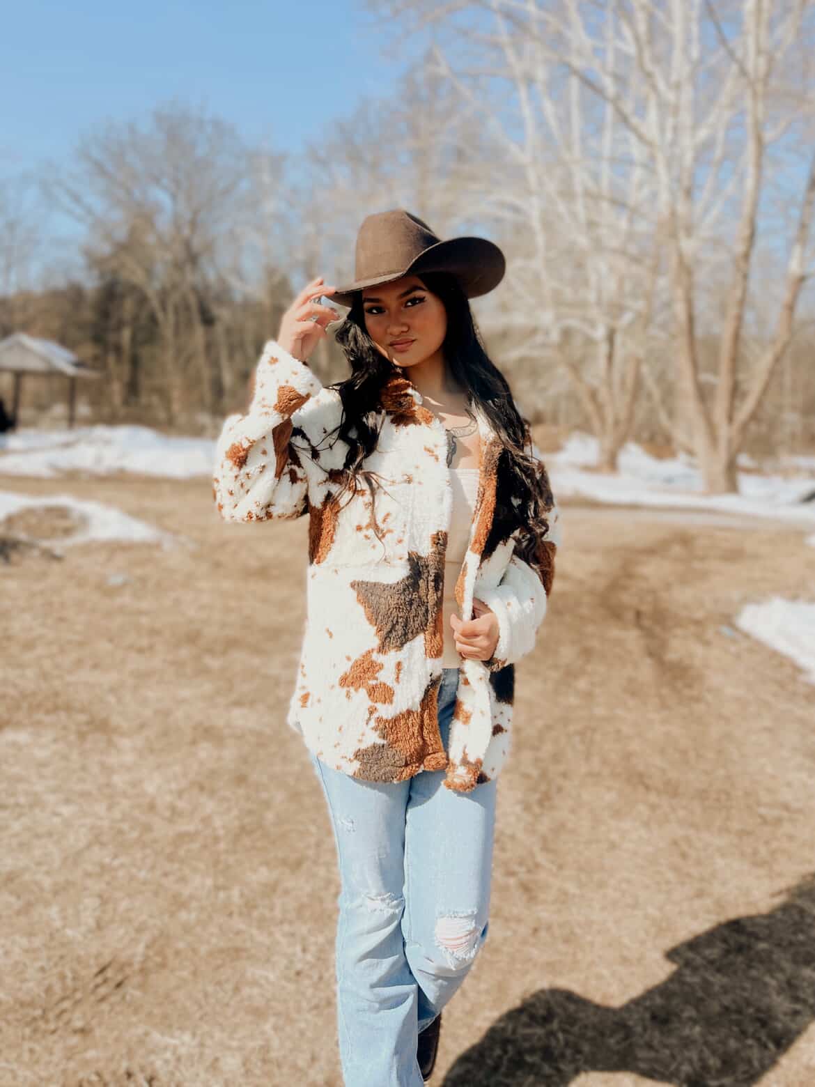 Miss Sparkling |Cow Print Sherpa Jacket