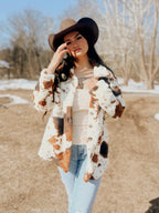 Miss Sparkling |Cow Print Sherpa Jacket