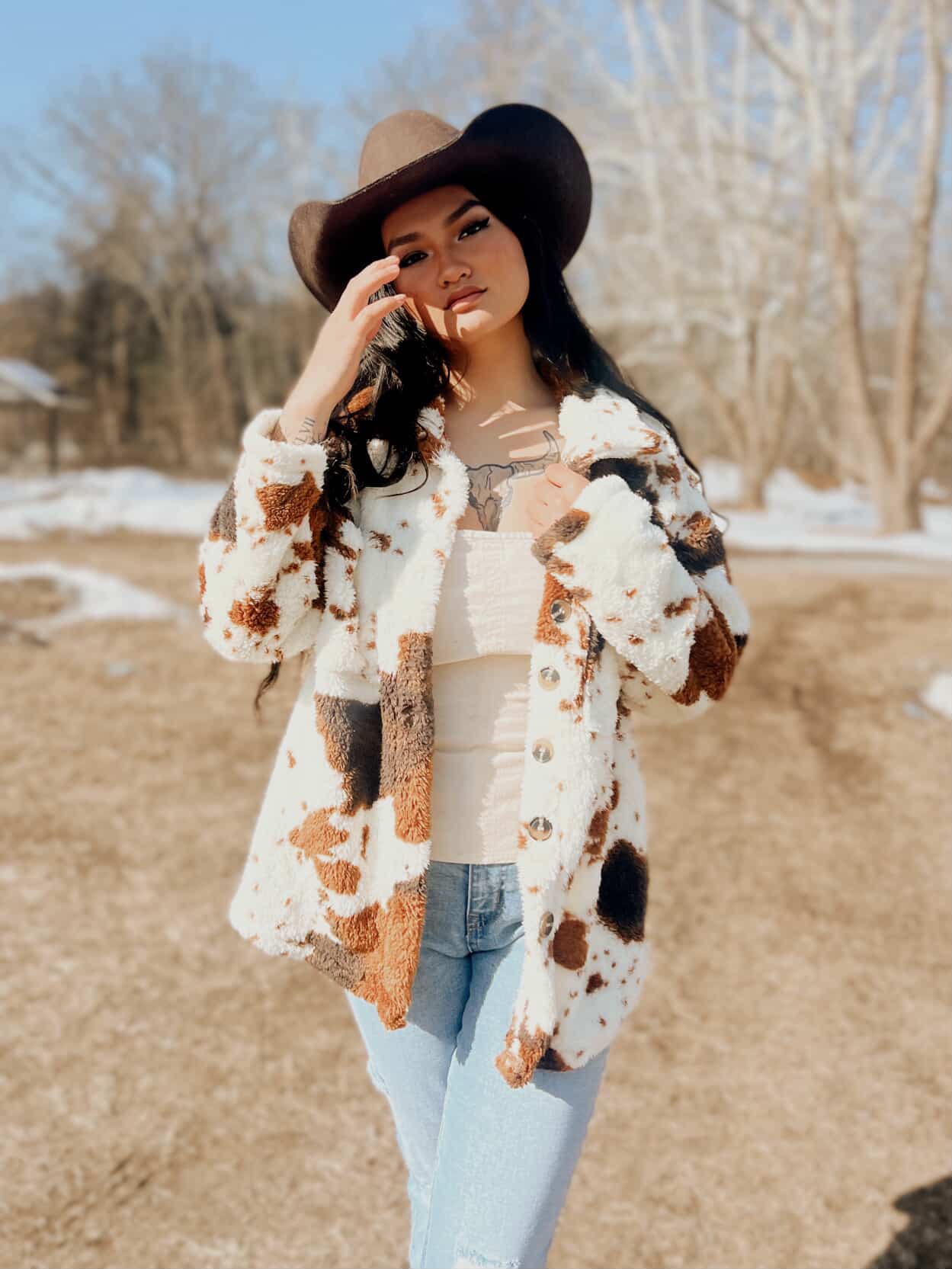 Miss Sparkling |Cow Print Sherpa Jacket