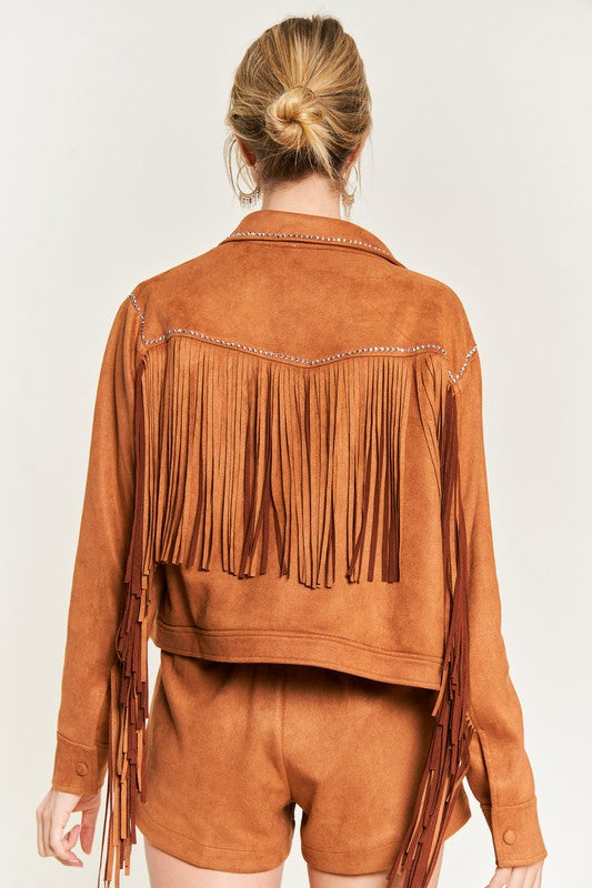 Jade by Jane Studded Fringe Faux Suede Jacket