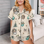 Baha Ranch Country Cow Print Christmas Satin Short Pajama Sets