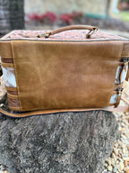 The Double Decker in Tan | Large Tan and White Cowhide and Tooled Leather Jewelry Case