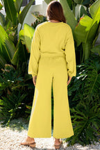 Solid Puff Sleeve Top and Drawstring Pants Set