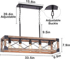 5 Lights Farmhouse Wood Linear Chandelier