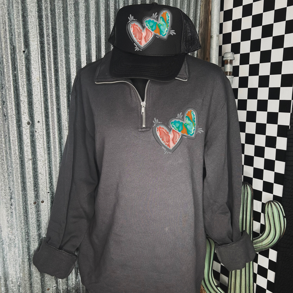 Silver hearts quarter Zip