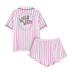 Baha Ranch Retro Pop Western Wild West Pink Pin Stripe Satin Pajamas
