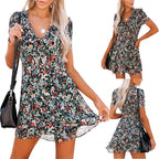 Women's Summer Short Sleeve V-Neck Floral Dress