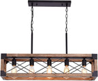 5 Lights Farmhouse Wood Linear Chandelier
