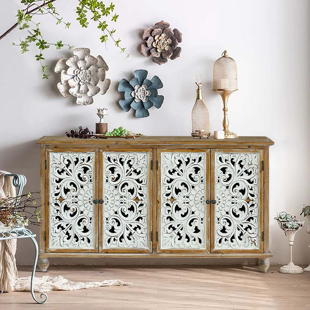 Accent Cabinet With 4 Doors Farmhouse Sideboard Buffet Cabinet