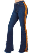 GJG Denim Fringe Bell Bottom in Dark Blue