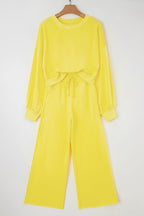 Solid Puff Sleeve Top and Drawstring Pants Set
