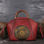 Mandala Embossed Leather Shoulder Bag