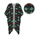 Baha Ranch Black Turquoise Orange Aztec Duster Kimono Coverup