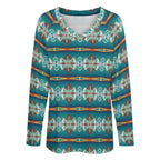 Baha Ranch Teal Aztec Long Sleeve Top