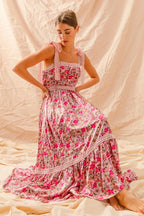 SO ME | Floral Ruffled Maxi Dress with Adjustable Ribbon Tie Straps