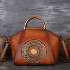Mandala Embossed Leather Shoulder Bag