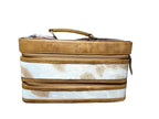 The Double Decker in Tan | Large Tan and White Cowhide and Tooled Leather Jewelry Case