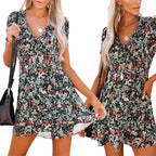 Women's Summer Short Sleeve V-Neck Floral Dress