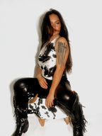 Renee C | Satin Cow Print Cowl Neck Backless Top