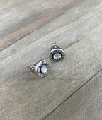 Rugged Bullet Stud Earrings / 22 Hornet Antique Silver Bullet Head / Sterling Earrings/ Sterling Studs Earrings/ Black lettering