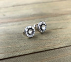 Rugged Bullet Stud Earrings / 22 Hornet Antique Silver Bullet Head / Sterling Earrings/ Sterling Studs Earrings/ Black lettering