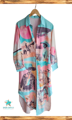 Baha Ranch Retro Pop Western Button Up Shirt Dress Duster