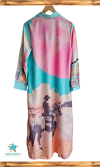 Baha Ranch Retro Pop Western Button Up Shirt Dress Duster