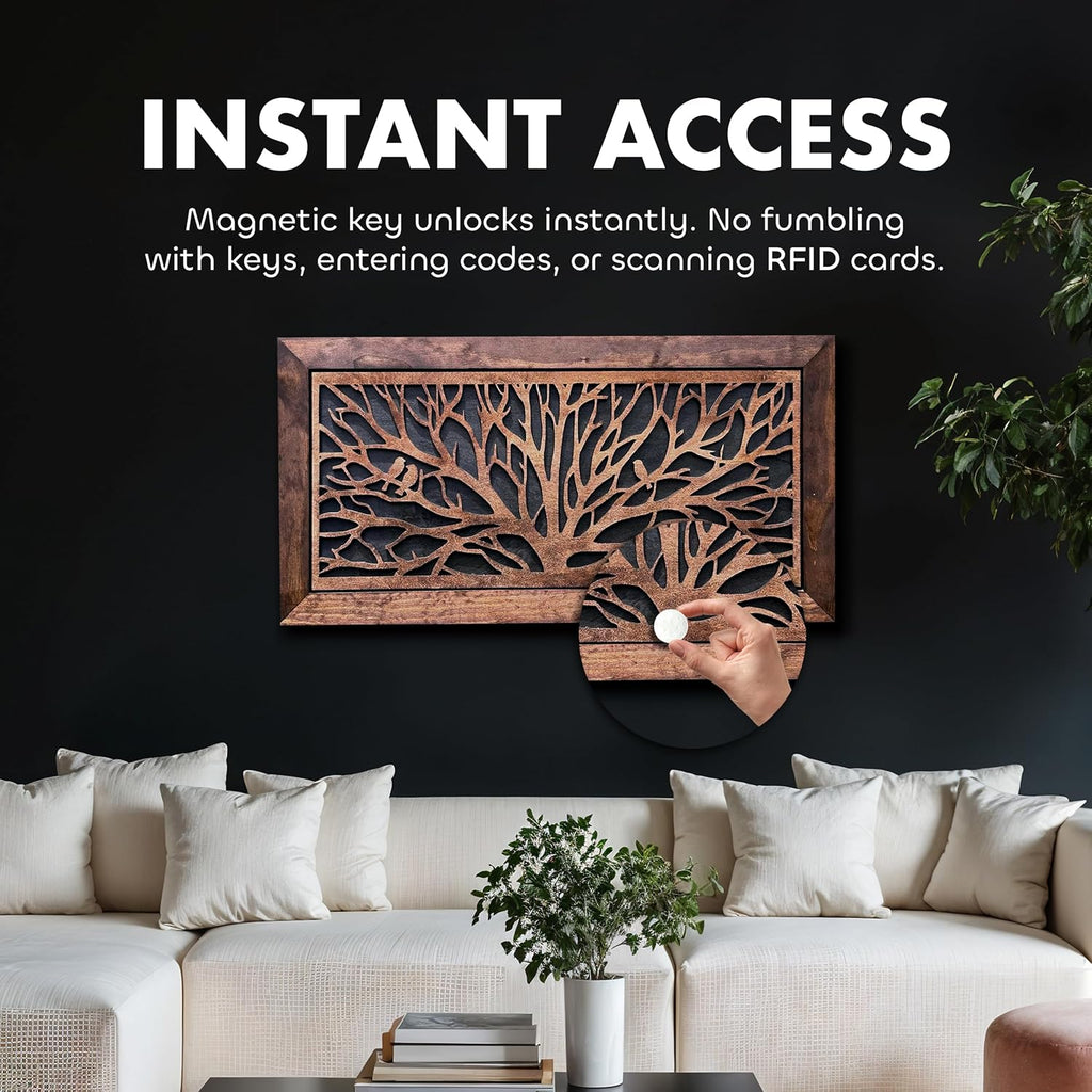 Birds in a Tree Large Gun Concealment Decor - Handcrafted Wooden Gun Cabinets - Gun Shelf Hidden Storage for Rifles, Shotguns, & Handguns - Quick Access Hidden Wall Safe