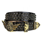 Black Strap With Black Studded Rhinestone Belt with Gold Wings Shaped Black Buckle